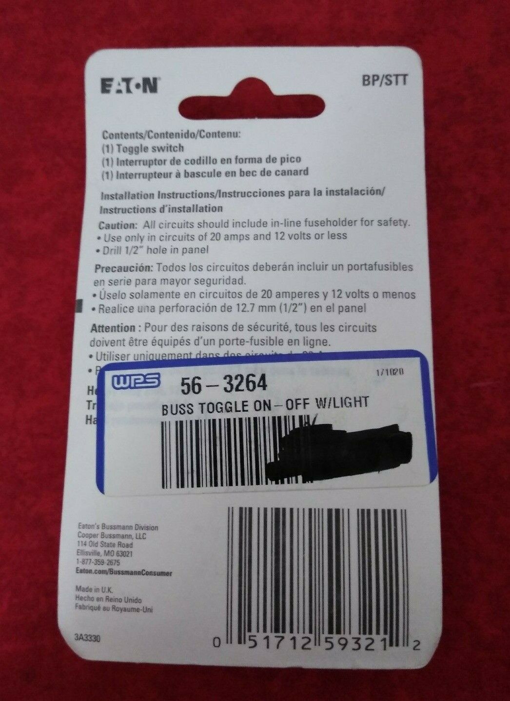 NEW EATON Bussman Duckbill Toggle On-Off Switch / STT / 56-3264