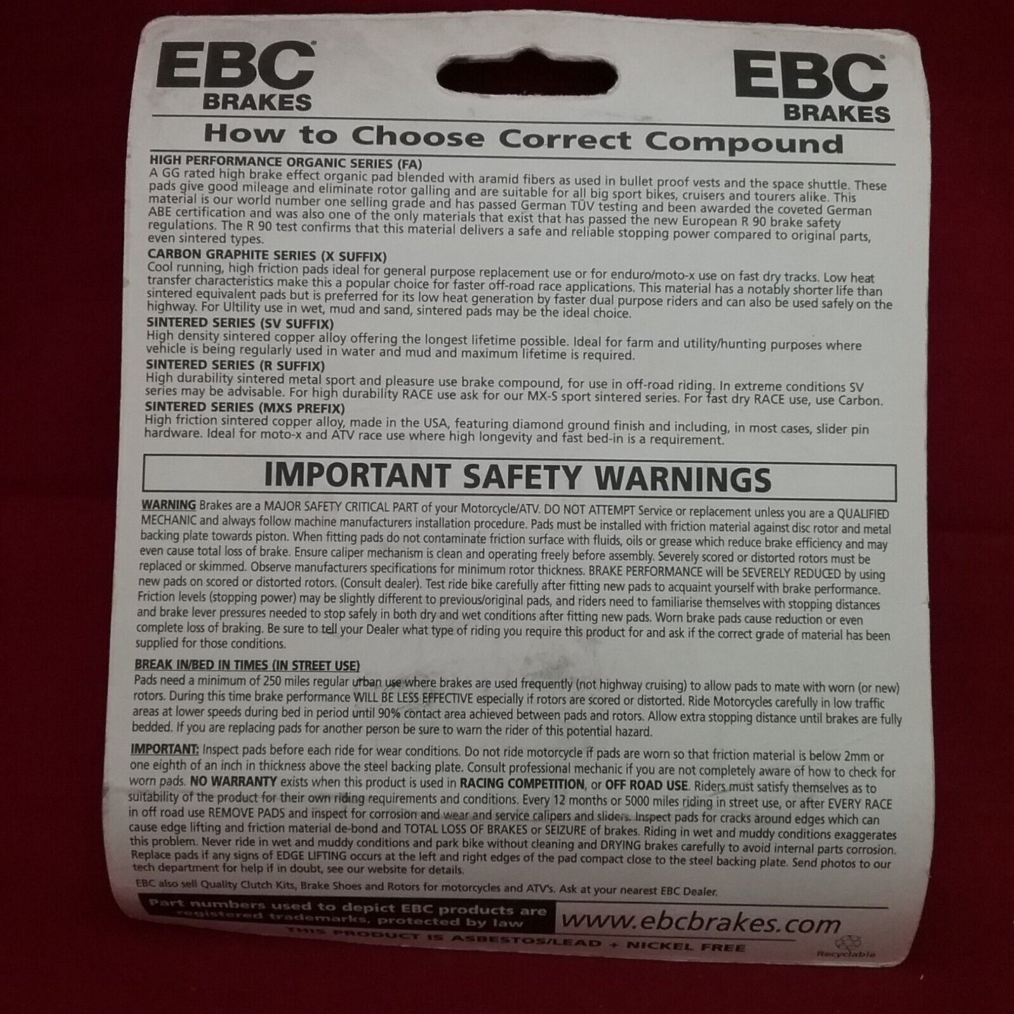 NEW EBC FA317R R-SERIES HIGH PERFORMANCE LONG LIFE SINTERED BRAKE PAD