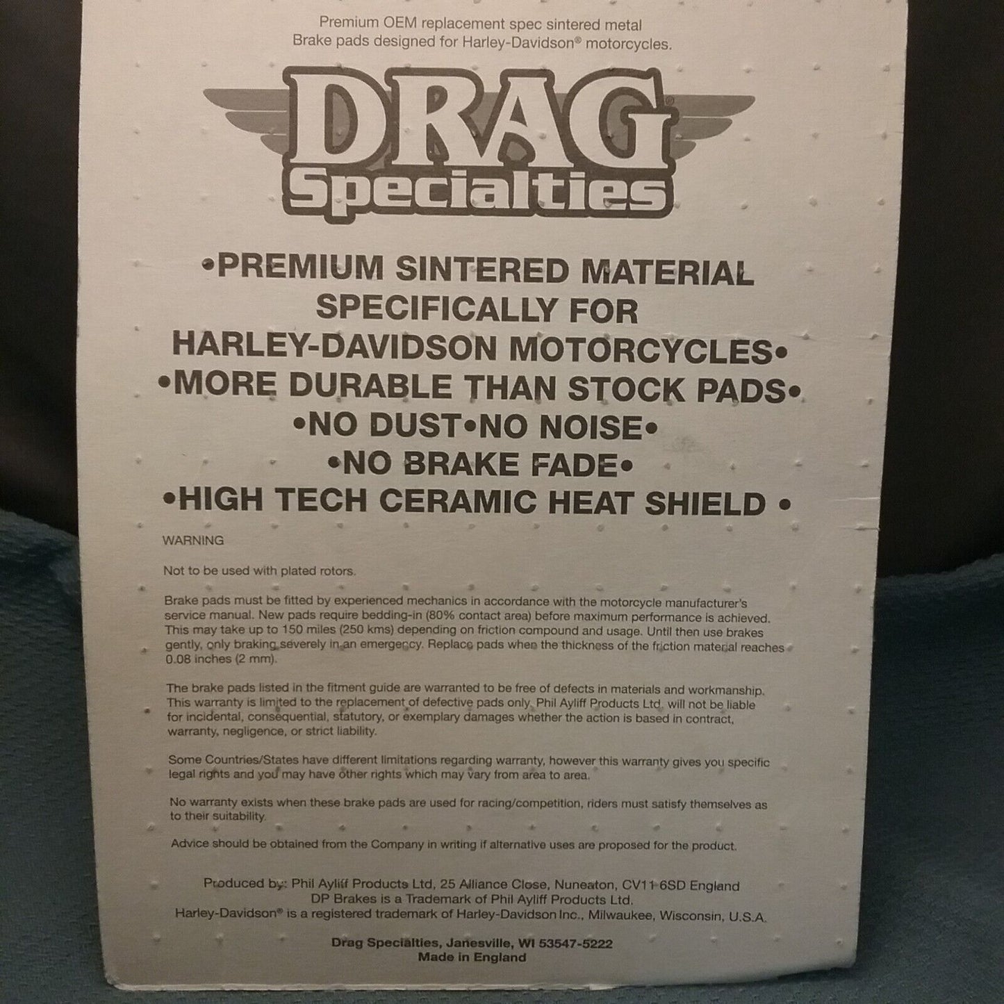 NEW DRAG SPECIALTIES 1721-2482 BRAKE PADS, SINTERED HARLEY/BUELL HDP957