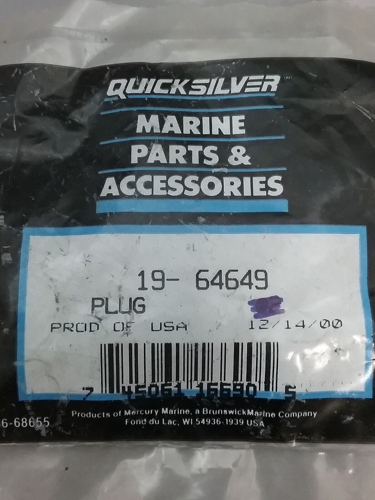 NEW QUICKSILVER 19-64649 PLUG Mercury Outboard 250 150 175HP