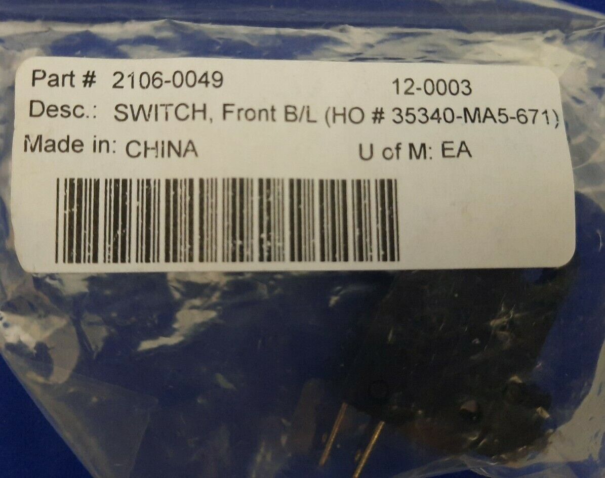 NEW Honda Black Front Brake Light Switch / 35340-MA5-671