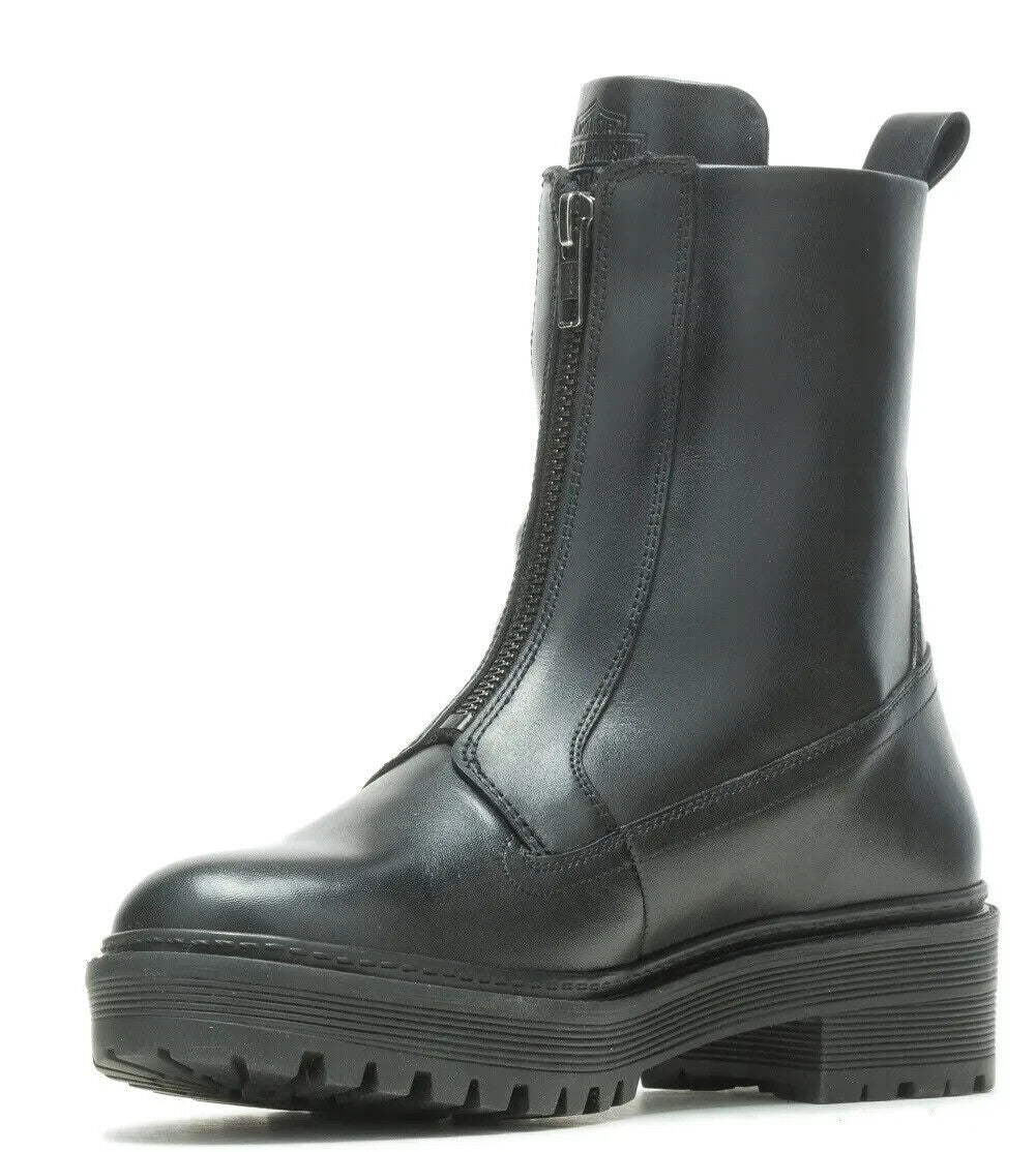 NEW HARLEY DAVIDSON D84785 SIZE 10 WOMEN'S CARNEY FRONT ZIP BLACK LEATHER BOOTS