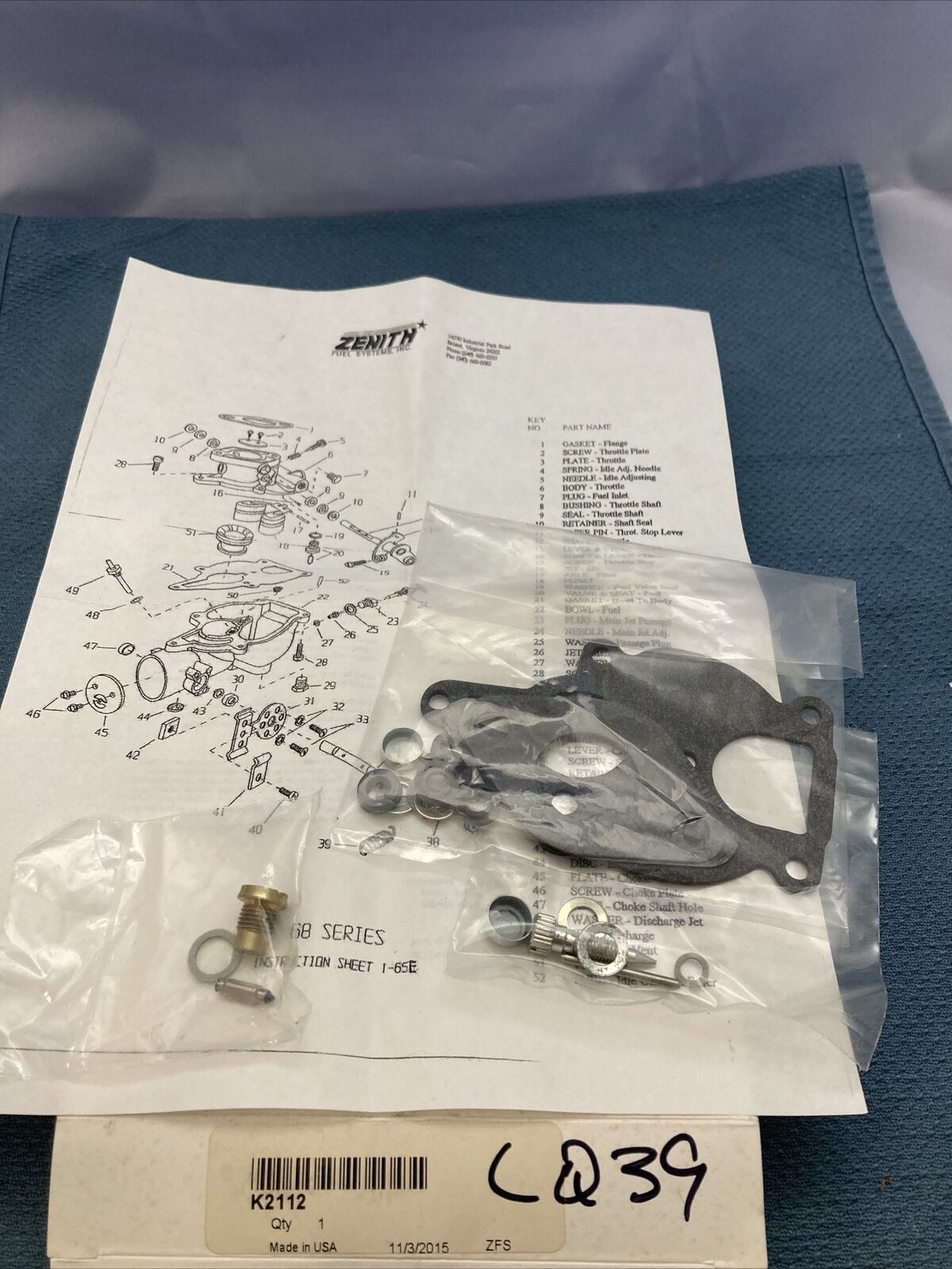 NEW GENUINE WISCONSIN CONTINENTAL TELEDYNE LQ39 KIT CARB REPAIR