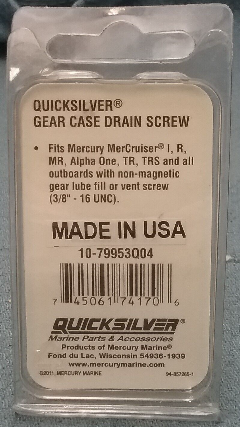 NEW QUICKSILVER 10-79953Q04 DRAIN SCREW Mercury Outboard 4 4.5 40 3.9HP