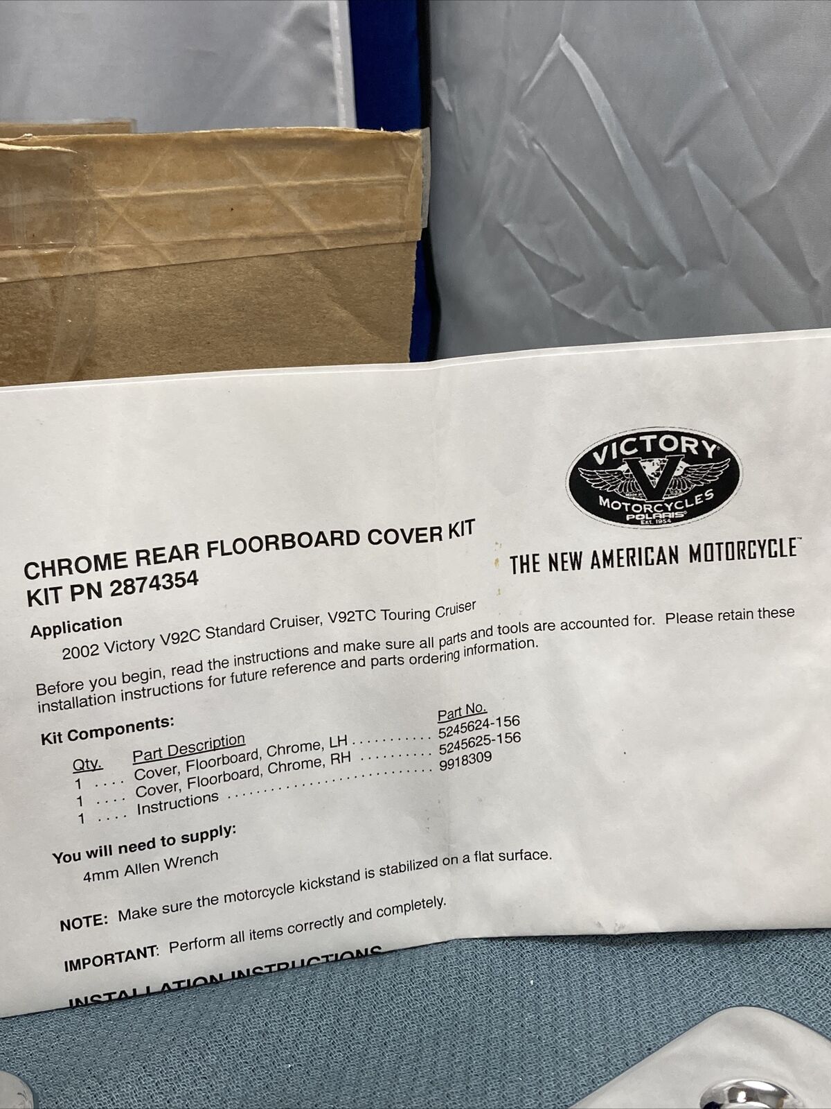 NEW GENUINE VICTORY/POLARIS 2874354 CHORME REAR FLOORBOARD COVER KIT