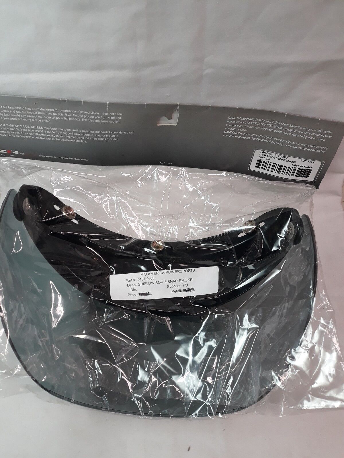 NEW Z1R Motorcycle Helmet Face Shield/Visor 3 Snap Smoke Part# 0131-0063