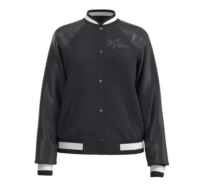 NEW GENUINE HARLEY DAVIDSON 97017-23VW LG WOMEN'S VARSITY JACKET, LEATHER, BLK