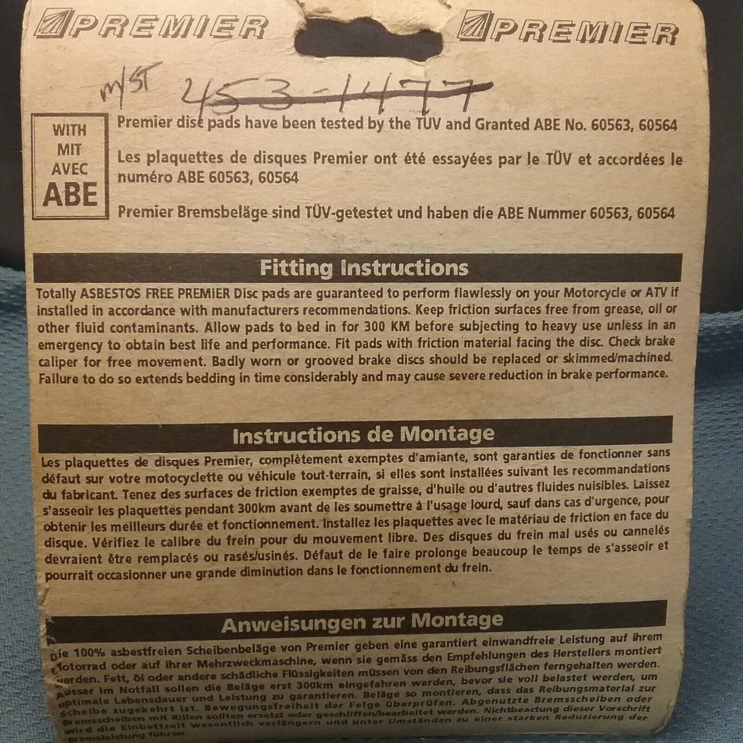 NEW PREMIER PR102 SINTERED PERFORMANCE BRAKE PADS - OFFROAD