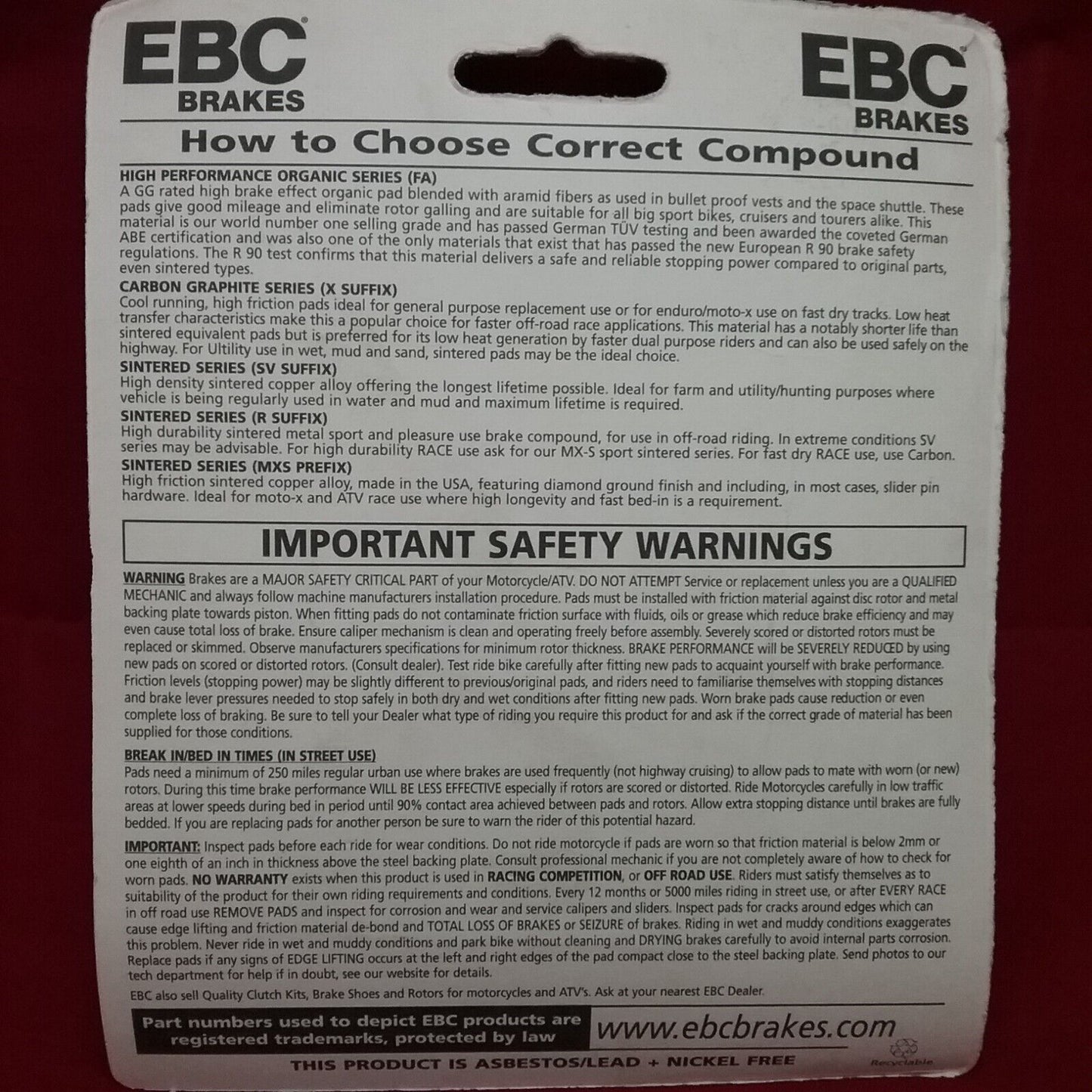 NEW EBC FA145 FRONT BRAKE PADS SUZUKI GSF1200 BANDIT GSXR1100 RF900 GSXR750