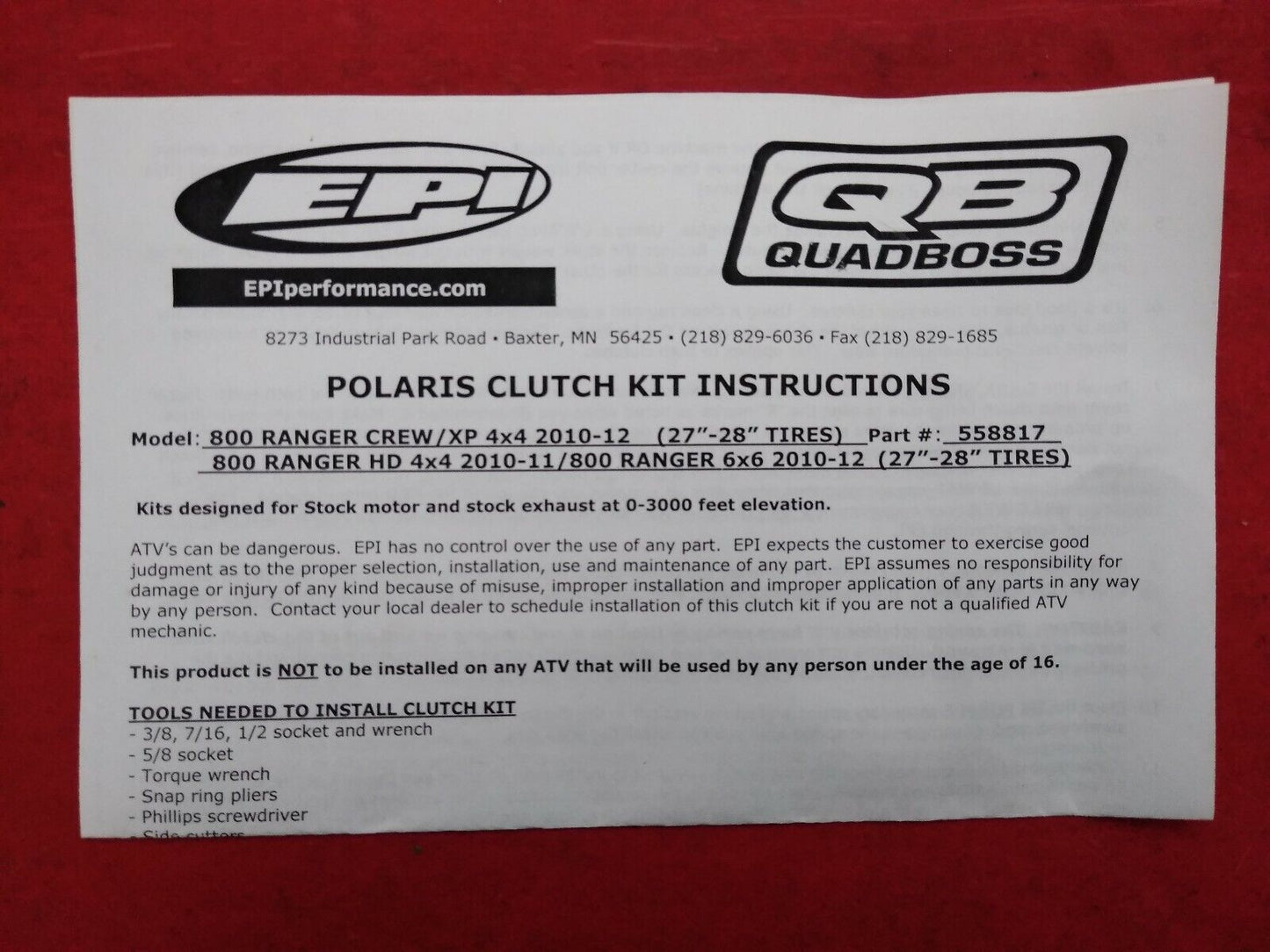 NEW Quad Boss Polaris Clutch Kit / 558817 / 800 Ranger Series