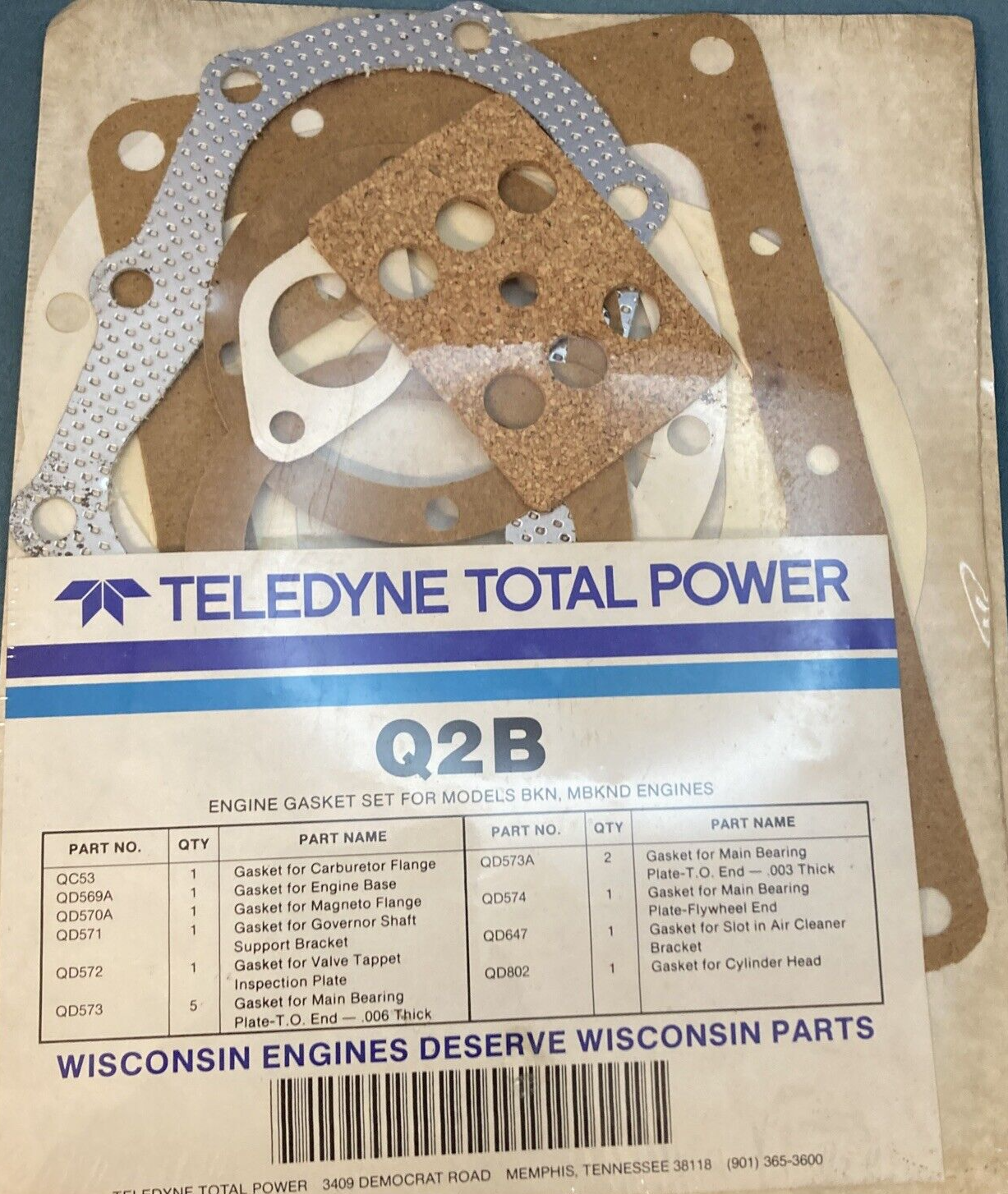NEW GENUINE TELEDYNE TOTAL POWER Q2B GASKET SET