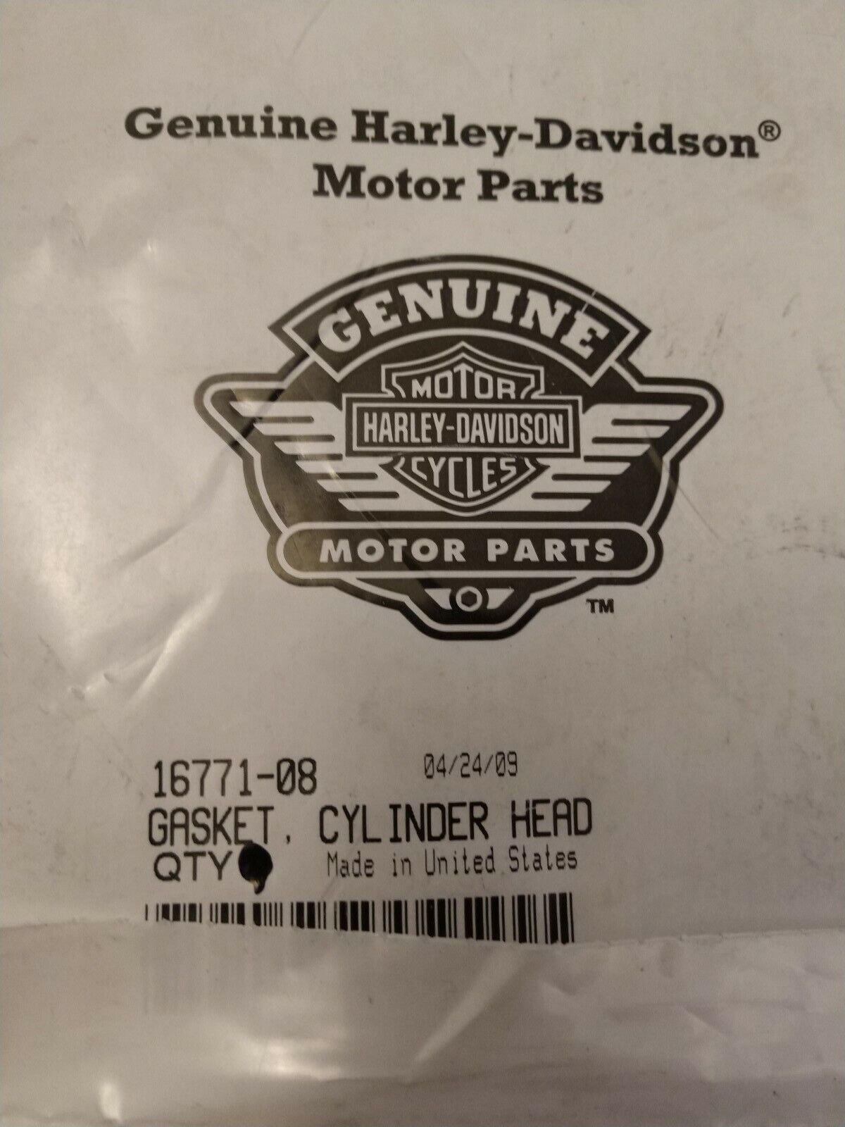 NEW Genuine Harley Davidson Gasket, Cylinder Head / 16771-08 / QTY 1