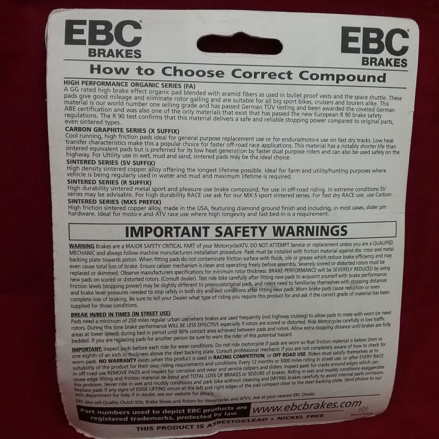 NEW EBC FA354R HIGH PERFORMANCE OFF-ROAD BRAKE PADS POLARIS