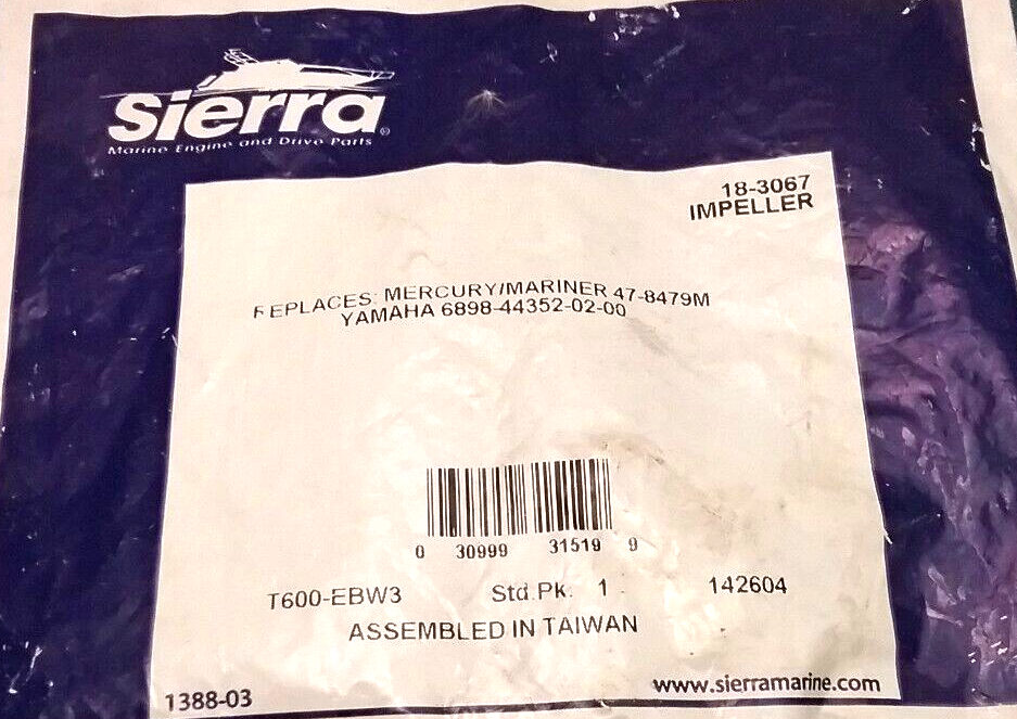NEW SIERRA 18-3067 IMPELLER Mercury /Mariner 47-8479M Yamaha 6898-44352-02