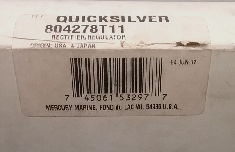NEW QUICKSILVER 804278T11 RECTIFIER/REGULATATOR MERCURY MARINER OUTBOARD 75 90HP