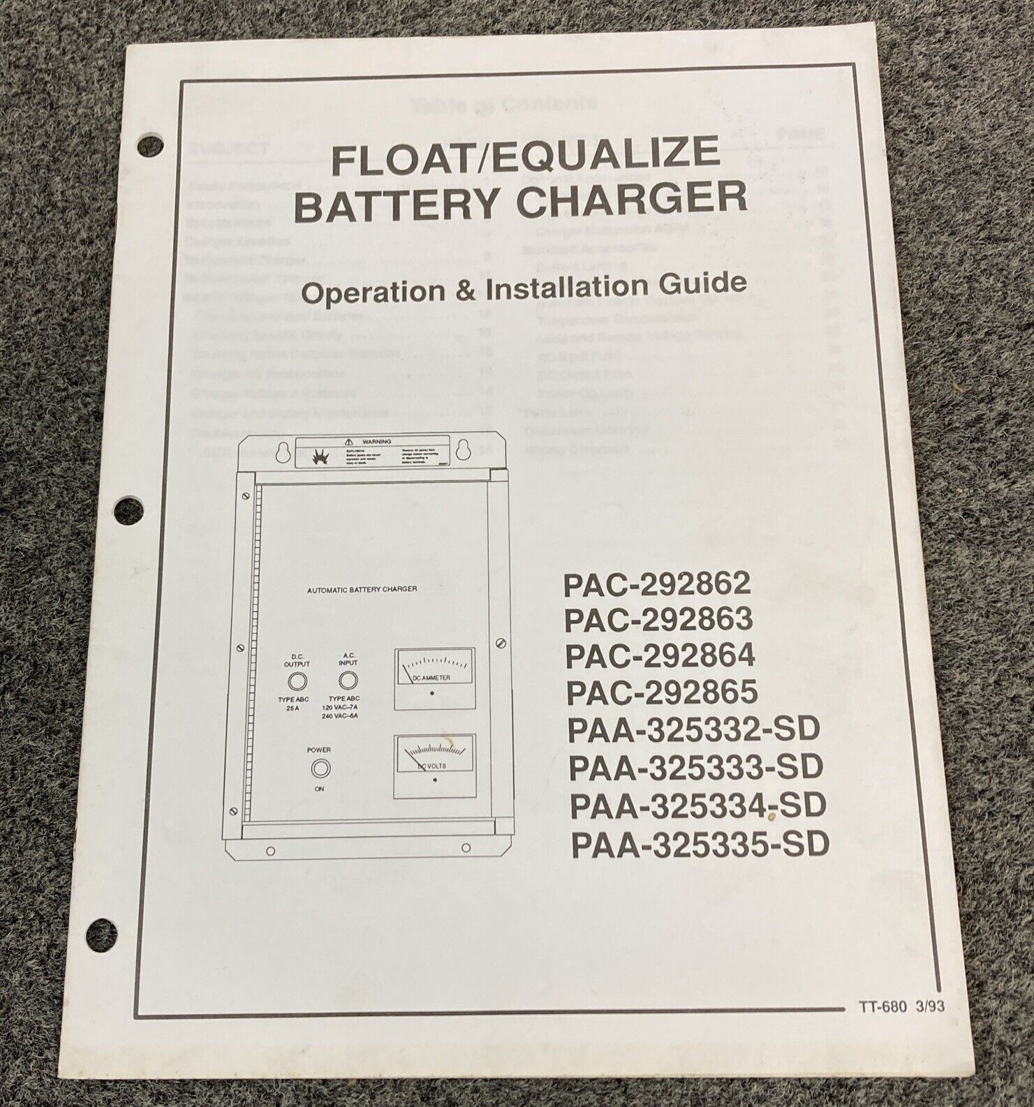 KOHLER TT-680 FLOAT EQUALIZE BATTERY CHARGER OPERATION/INSTALLATION GU