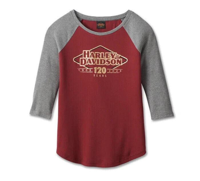 NEW GENUINE HARLEY DAVIDSON 96684-23VW Women's 120TH KNIT RED COLORBLOCK TEE XS