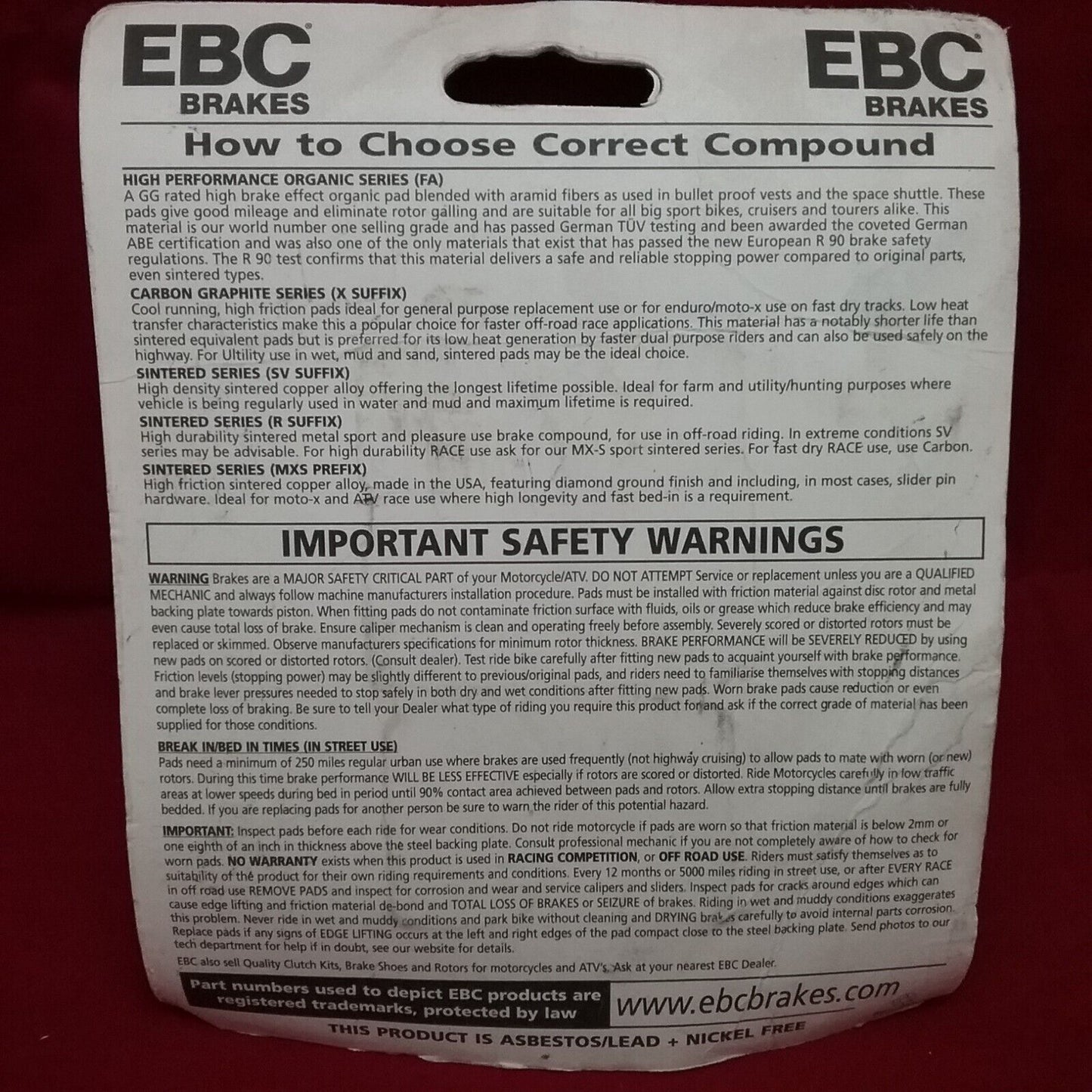 NEW EBC FA36 BRAKE PADS KAWASAKI SUZUKI