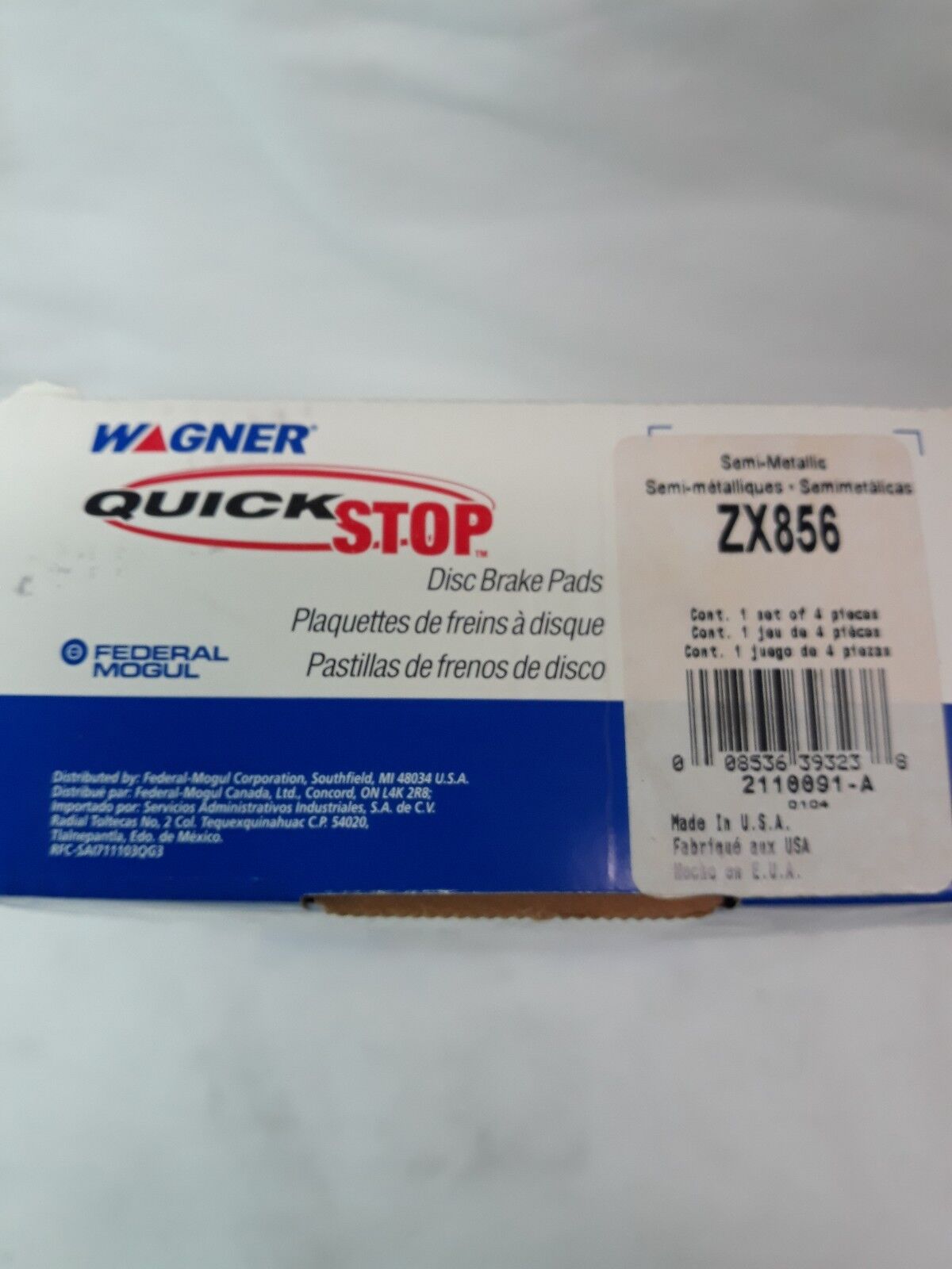 NEW WAGNER QUICK STOP Semi-Metallic Disc Brake Pads Ref# ZX856