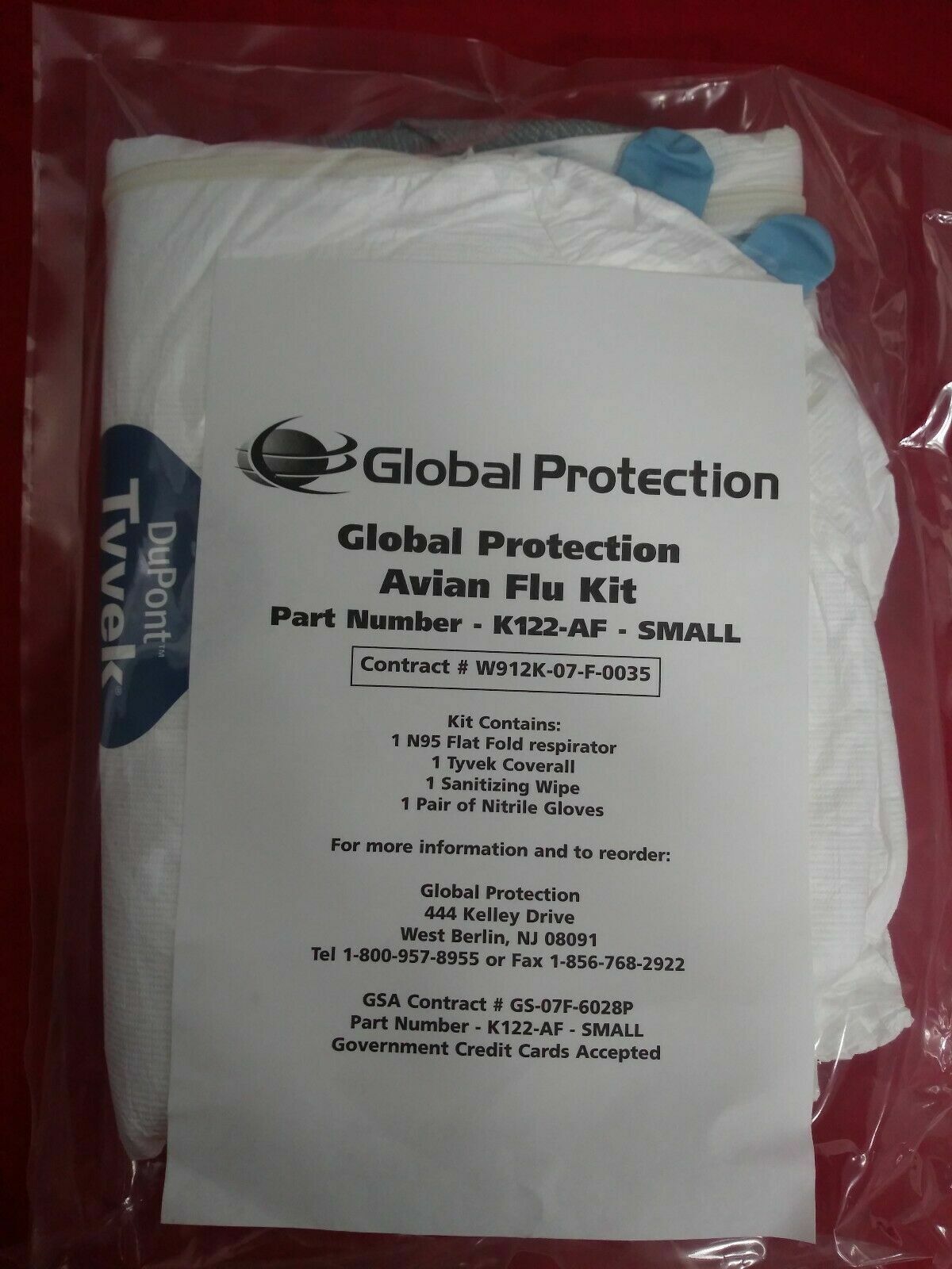 NEW Global Protection Avian Flu Kit / K122-AF / Small / Infection Control Tyvek