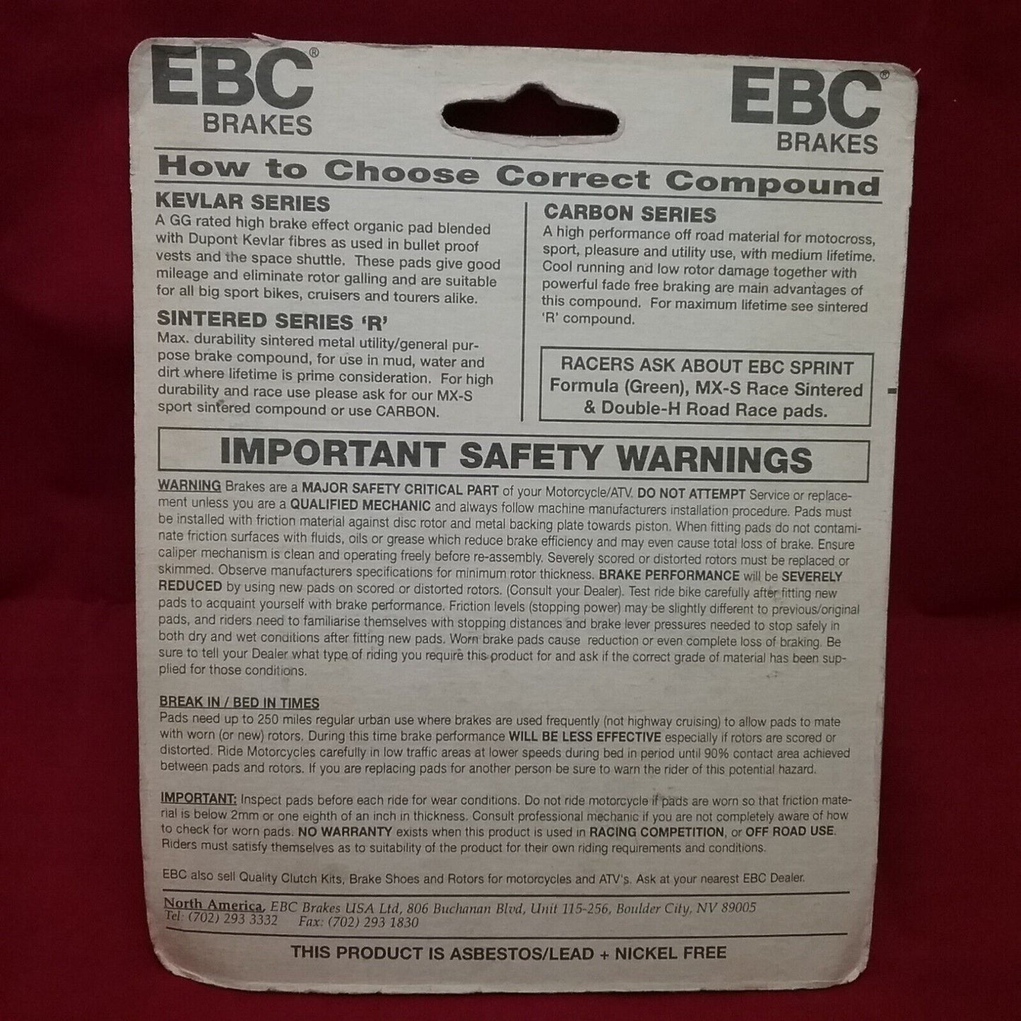 NEW EBC FA125R Long-Life Sintered R-Series Brake Pads