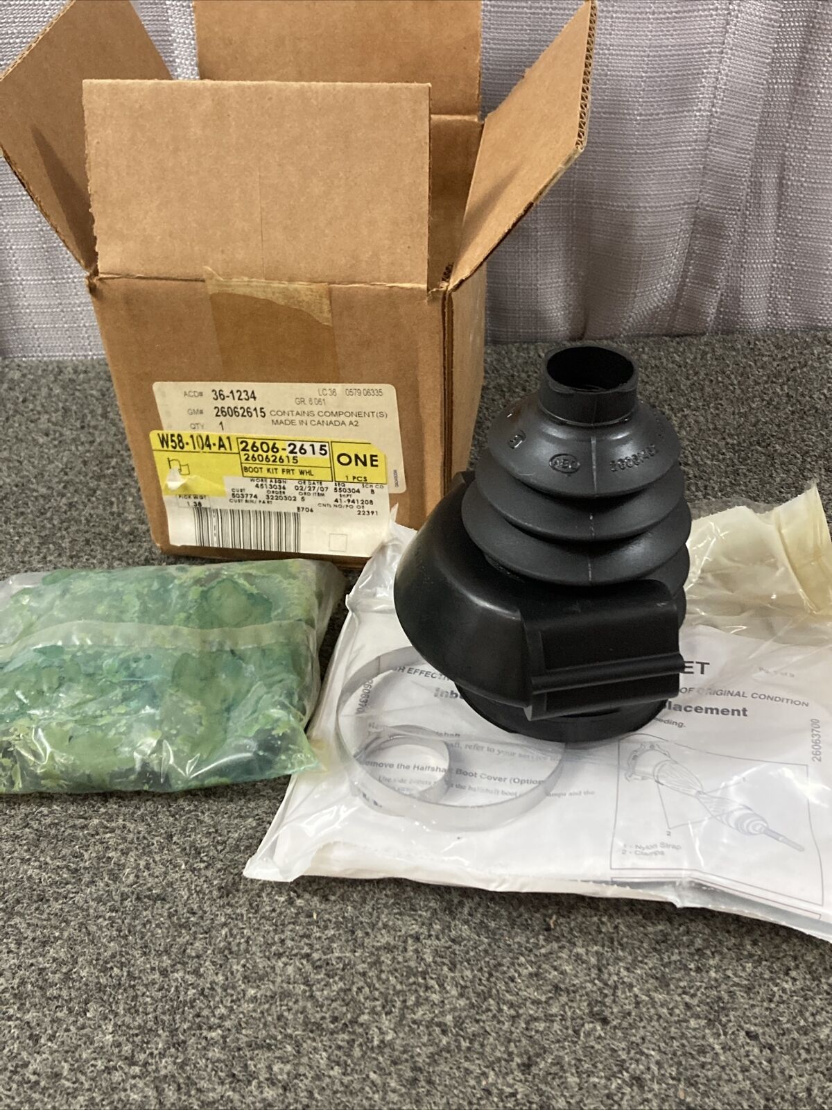 NEW ACDELCO 36-1234 BOOT KIT, CV JOINT GM 26062615 GR 6.061
