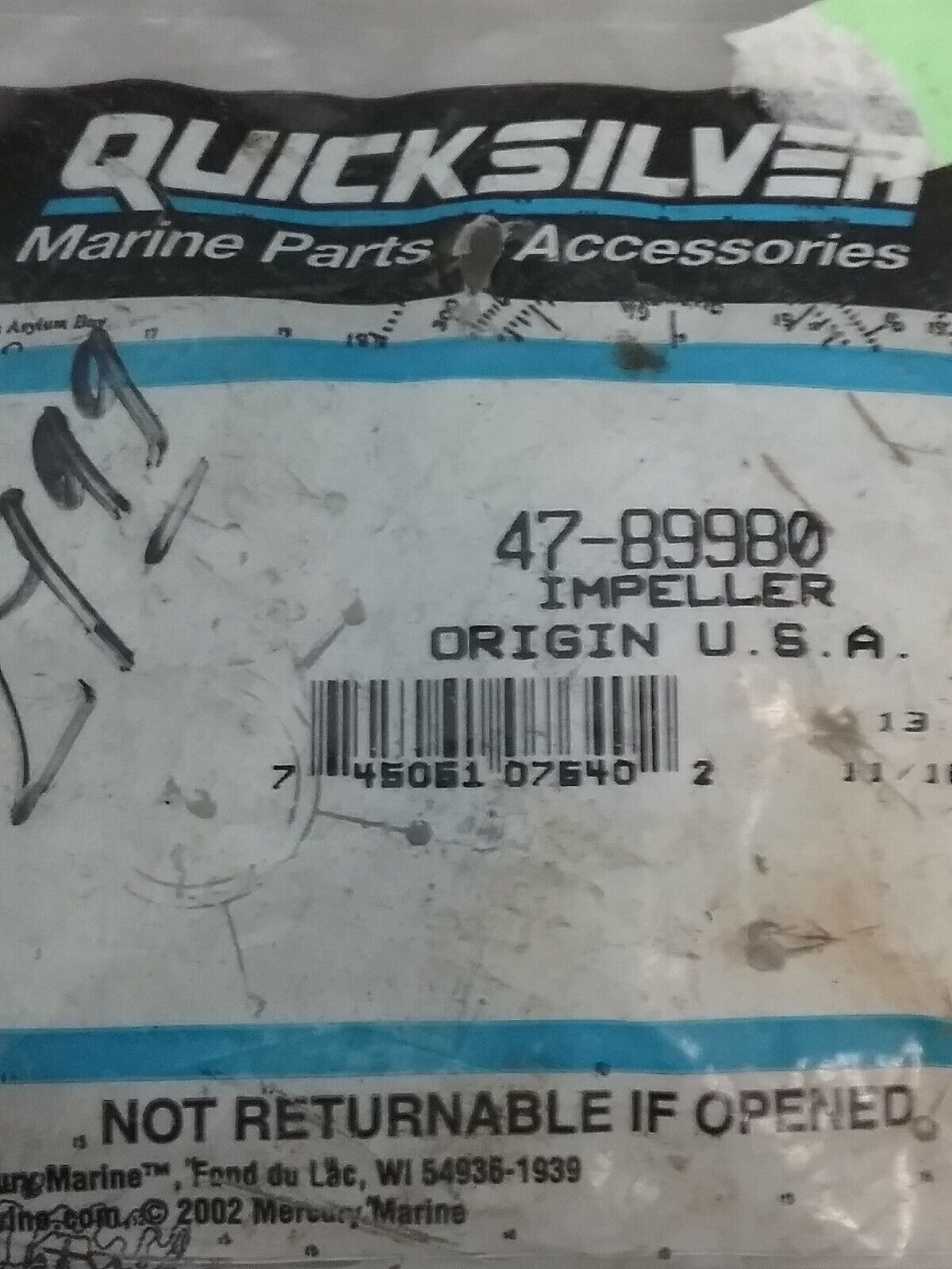 NEW GENUINE QUICKSILVER 47-89980 IMPELLER Merc Outboard 20HP