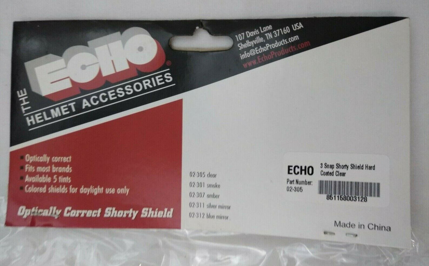 New ECHO Universal 3 Snap Shorty Shield/ Face Shield / Visor / Amber / 02-307
