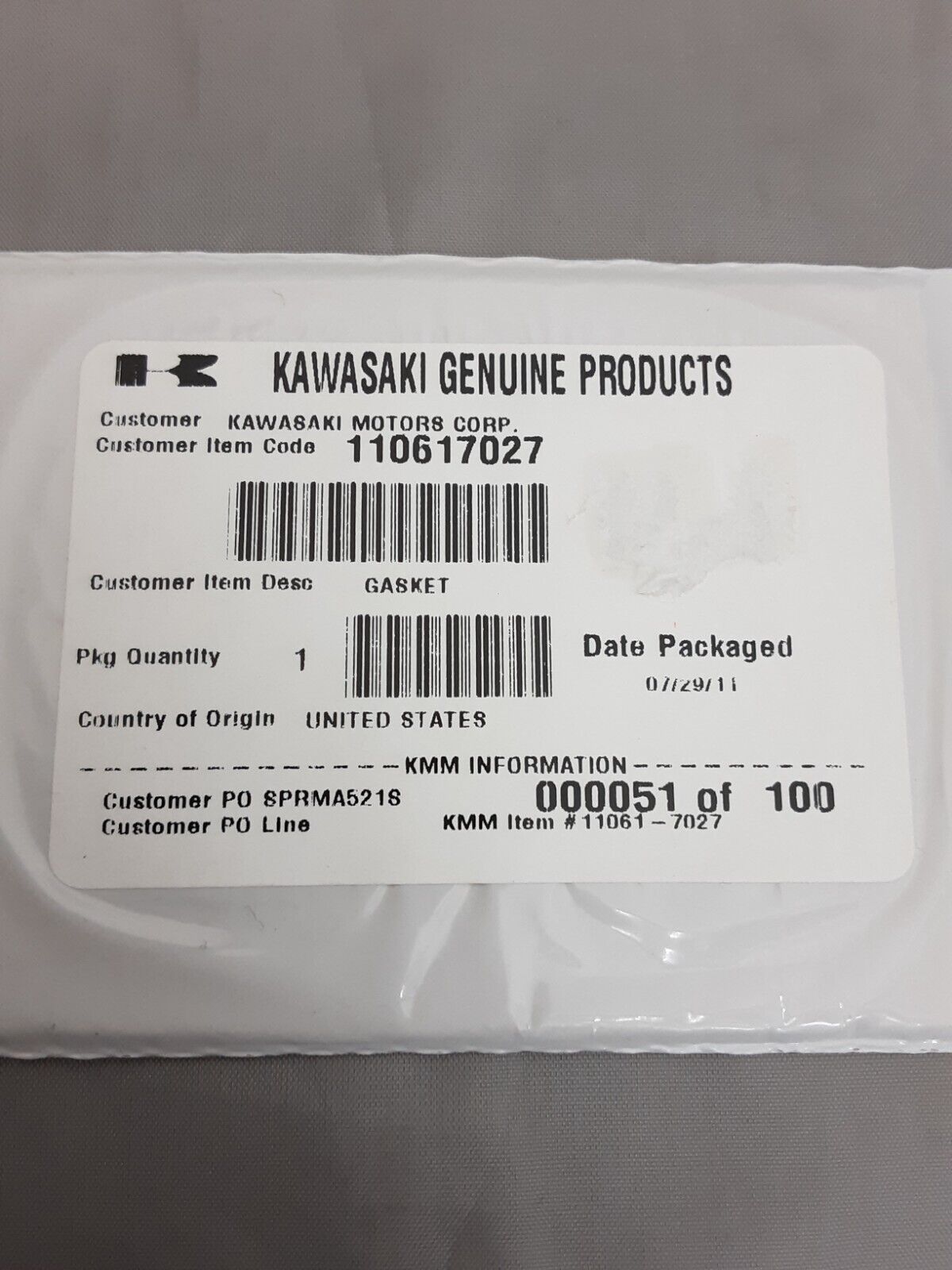 NEW GENUINE KAWASAKI 11061-7027 GASKET HEAD-CARB Mule KAF400 2005-2019