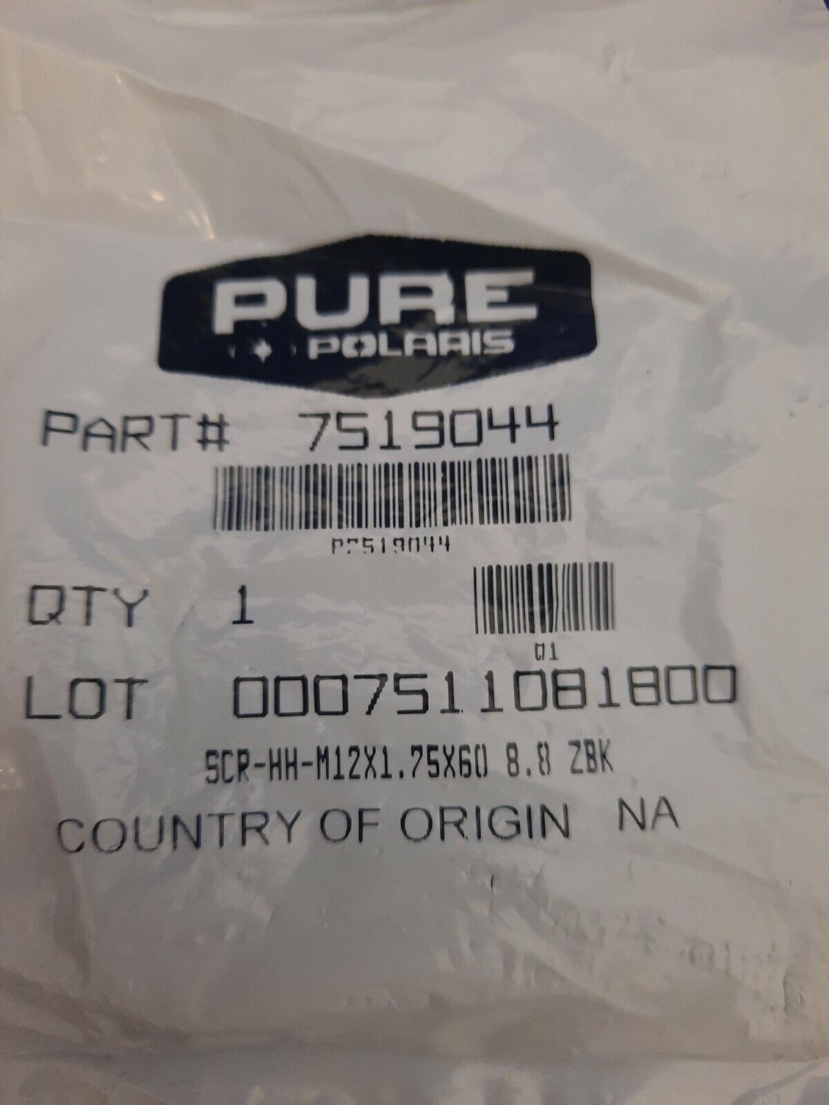 Lot of 2 NEW Victory Polaris SCR - HH - M12x1, 75x60, 8.8 ZBK / 7519044