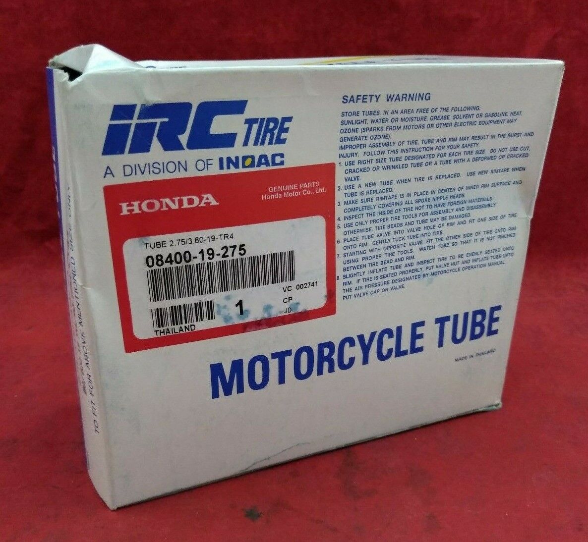New Honda Motorcycle Tire Tube / 08400-19-275 / 275/360-19 TR4 / IRC Brand