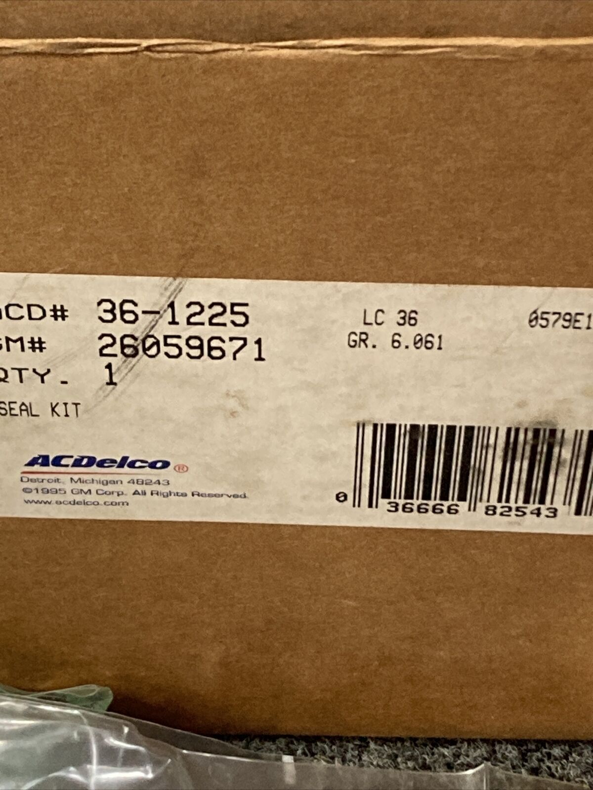 NEW ACDELCO 36-1225 BOOT KIT, CV JOINT FRONT GM 26059671 GR 6.061