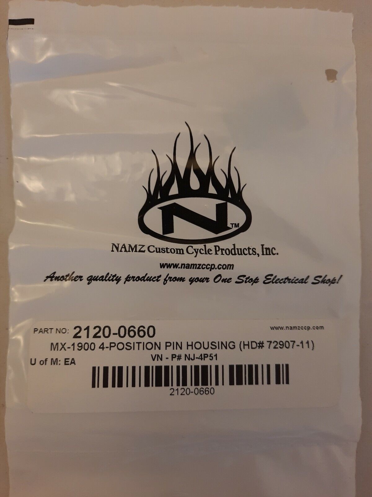 NEW Namz Custom Cycle Product MX-1900 4 Pos Pin Housing 2120-0660 / HD# 72907-11