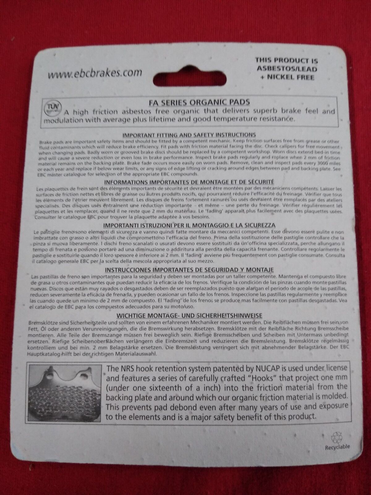 NEW EBC Motorcycle Brake Pads Part #FA158HH High Performance Organic