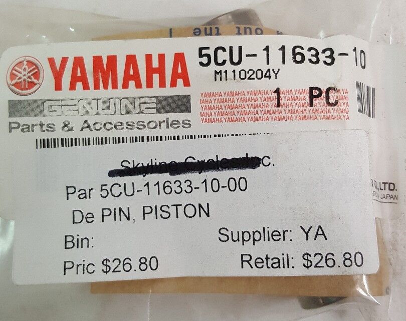 NEW GENUINE YAMAHA 5CU-11633-10 PIN, PISTON COMPETITION YZ250 1999-03