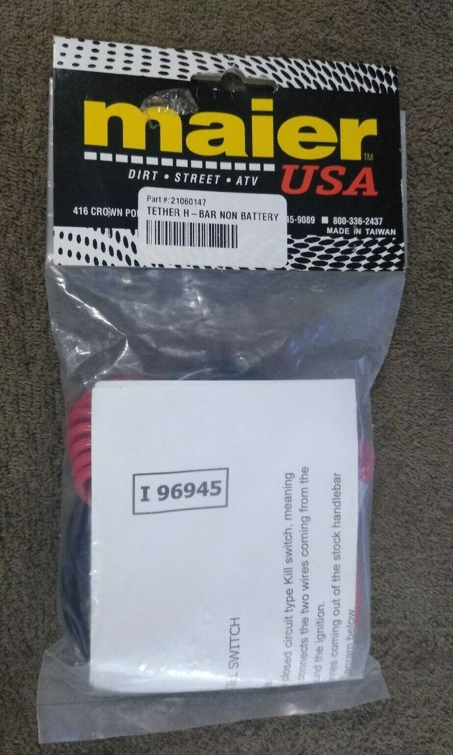 NEW Maier USA / Tether Kill Switch / Bar Non Battery / 21060147 / 96945