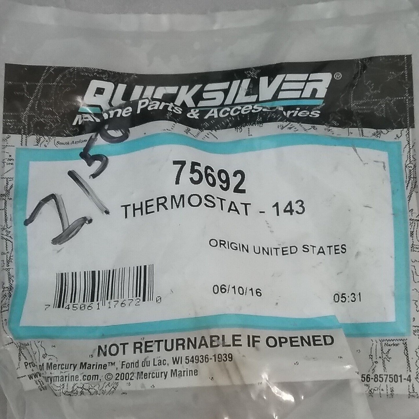 NEW QUICKSILVER 75692 THERMOSTAT-143 Mercury Mariner Outboard 40-115HP