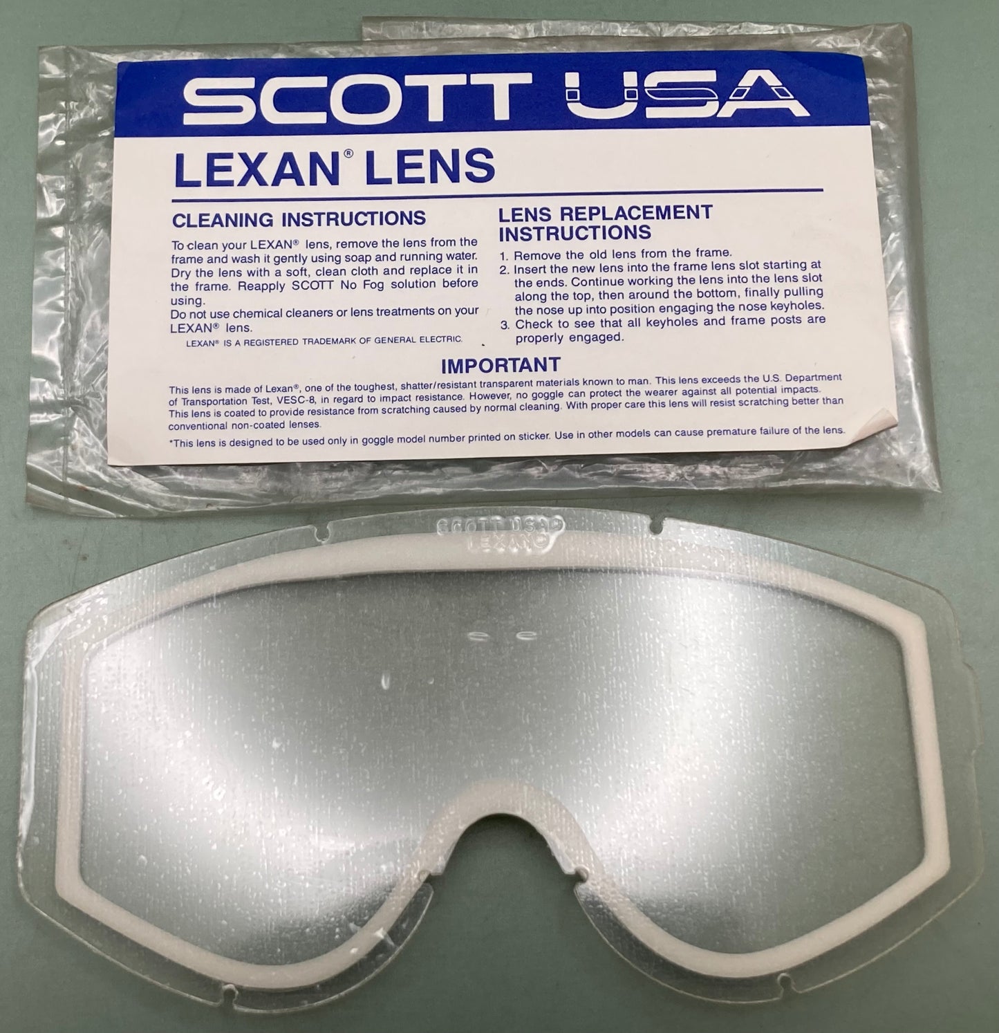 New Genuine Scott USA Clear Lexan Lens, Motocross Goggle