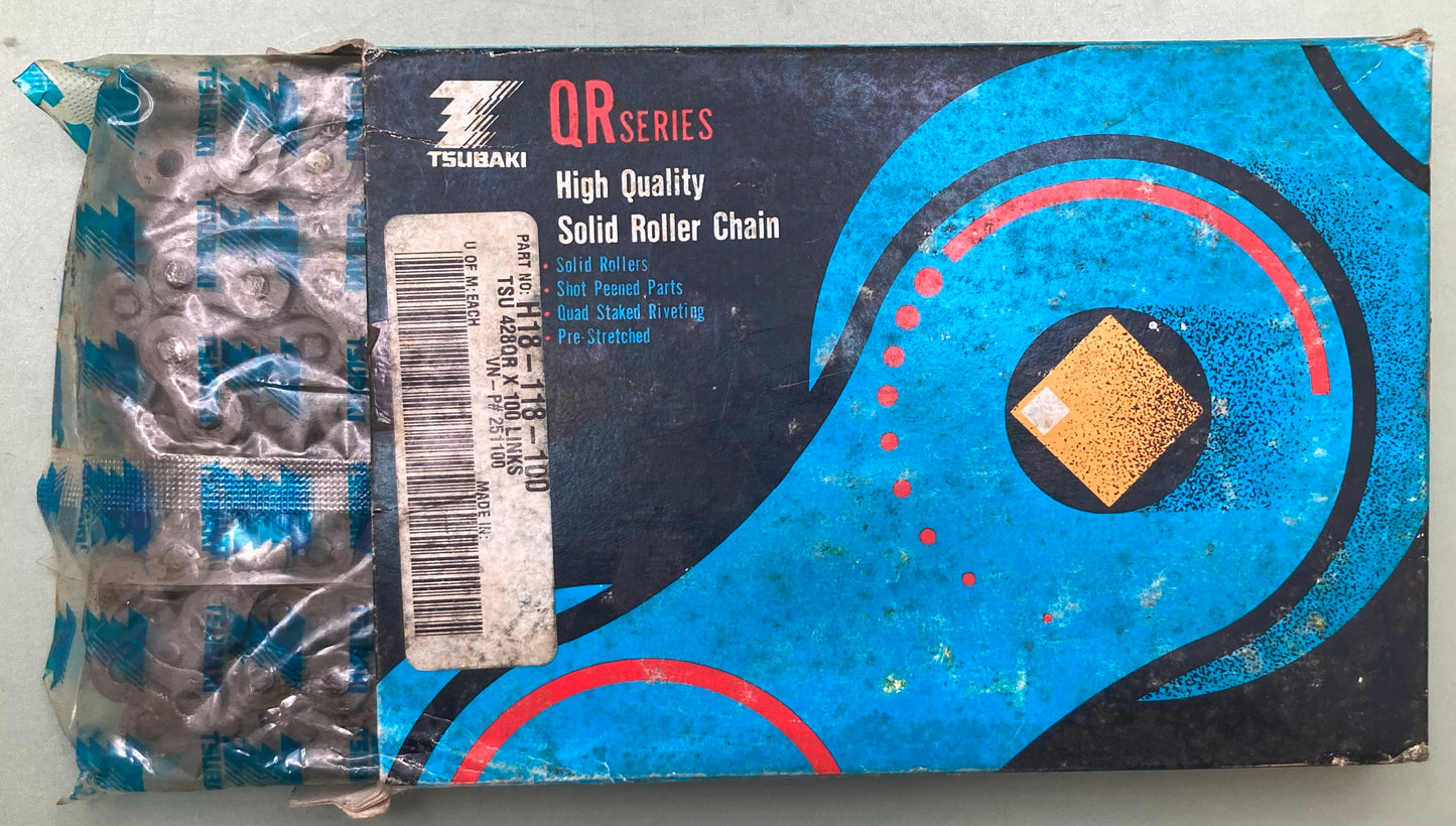 New Tsubaki 428QR X 100 Links High Quality M/C Solid Roller Chain H18-118-100