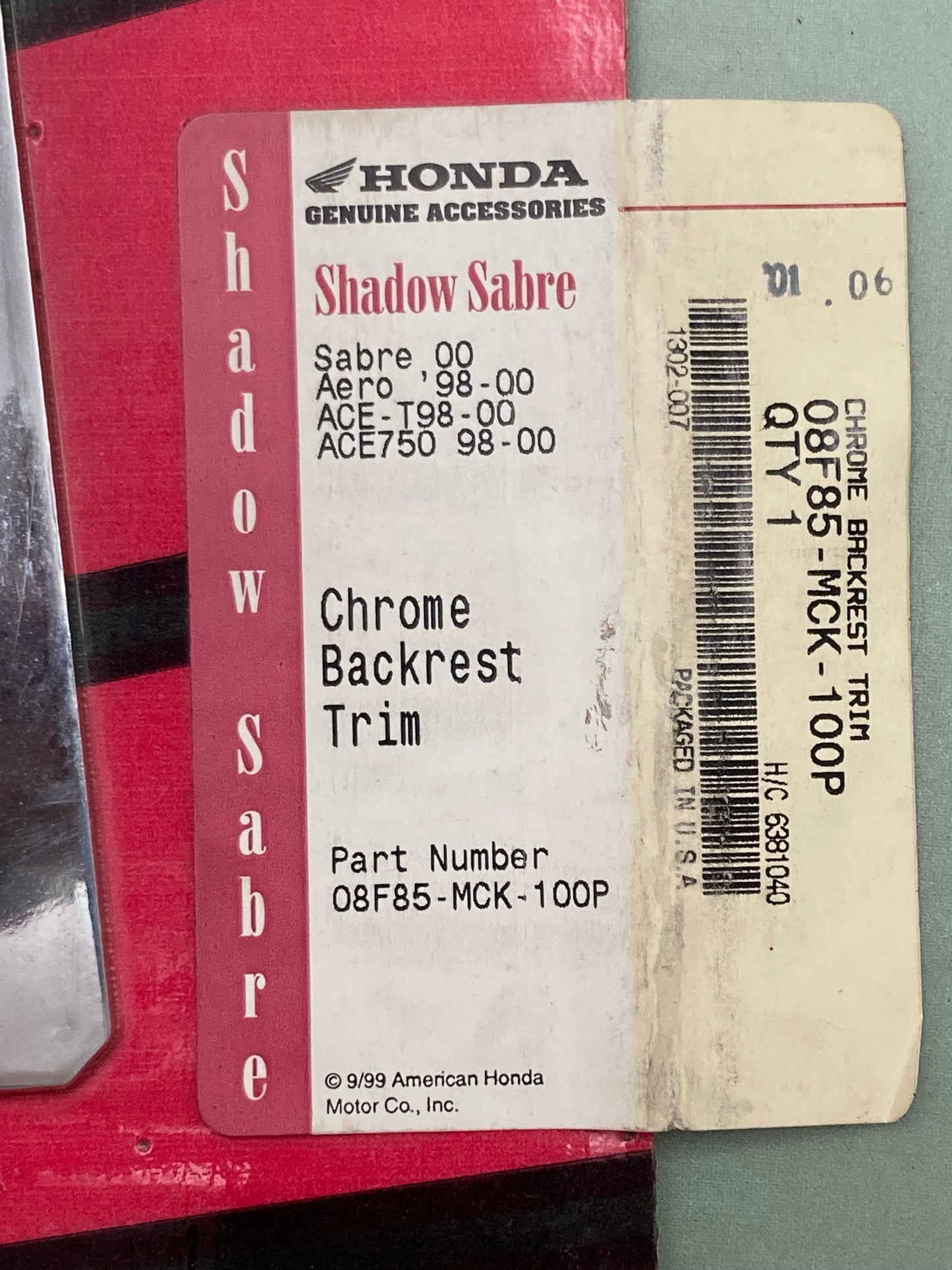 New Genuine Honda 08F85-MCK-100P Chrome Backrest Trim