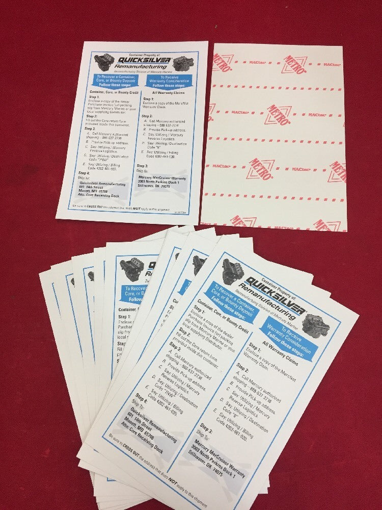 QTY 10 NEW GENUINE MERCURY 881778001 QUICKSILVER Core Return Adhesive Labels