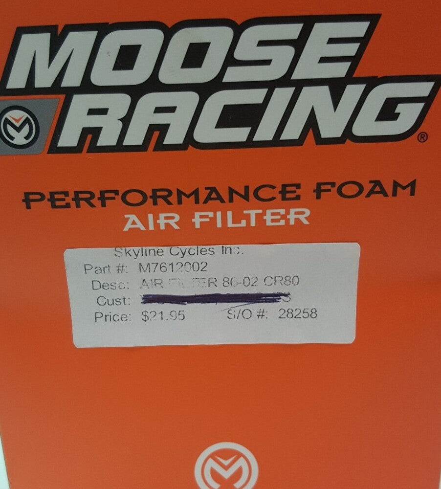 NEW MOOSE RACING M761-20-02 Air Filter CR80 1986-02 CR85 2003-10