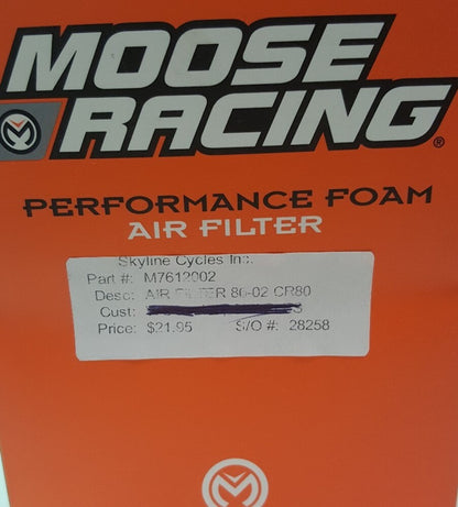 NEW MOOSE RACING M761-20-02 Air Filter CR80 1986-02 CR85 2003-10