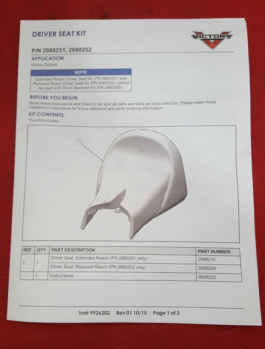 NEW VICTORY 2880251 EXTENDED REACH DRIVER SEAT BLACK OCTANE 2017