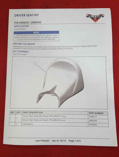 NEW VICTORY 2880251 EXTENDED REACH DRIVER SEAT BLACK OCTANE 2017