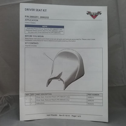 NEW Victory Motorcycle Reduced Reach Seat, Octane, BLACK 2880252