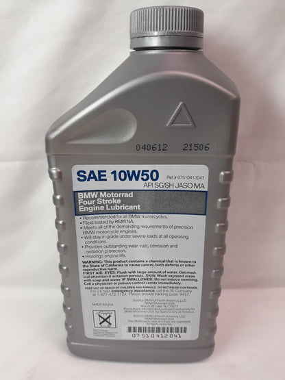 NEW BMW Motorrad Four Stroke Engine Lubricant SAE 10W50 1 Quart Part#07510412041