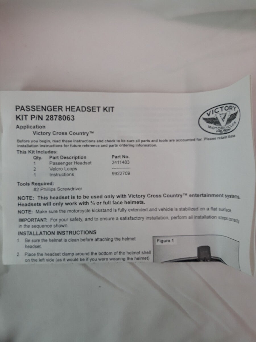 NEW VICTORY Cross Country Passenger Wired Headset Part# 2878063