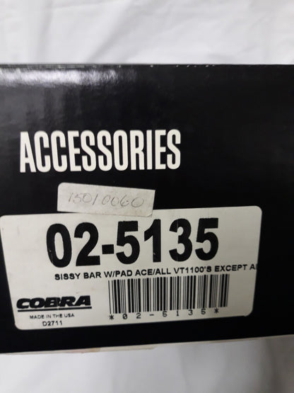 NEW COBRA Standard Sissy Bar Chrome W/ Pad 02-5135 Honda VT1100 Backrest