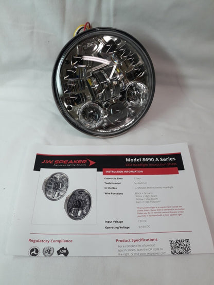 NEW J.W SPEAKERS 12V LED Headlight Chrome 8690A P/N 0551741 5.75"